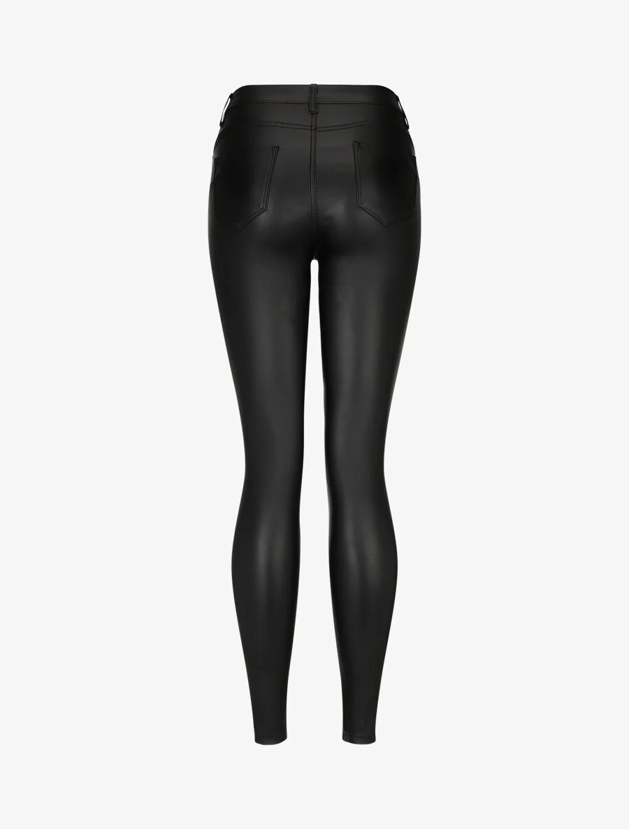 Gewaxte skinny push-up jeans met knopen - zwart - Image 2