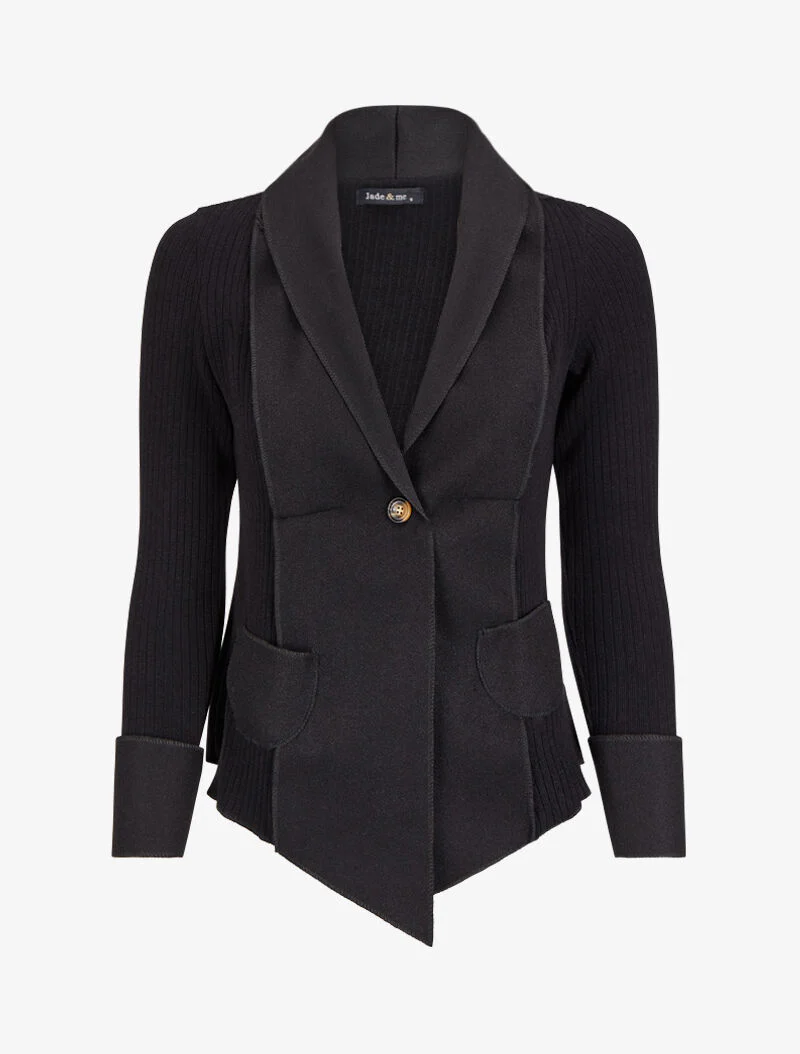 Geribd vest met asymmetrische panden - Zwart