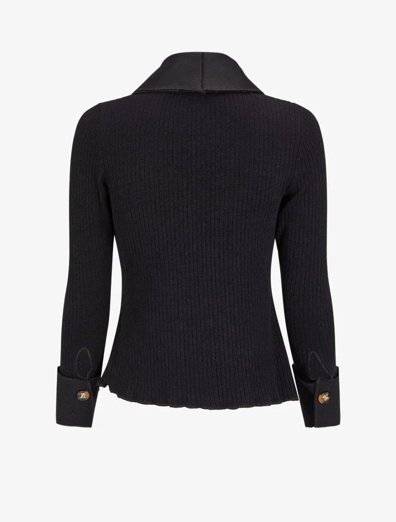 Geribd vest met asymmetrische panden - Zwart - Image 2