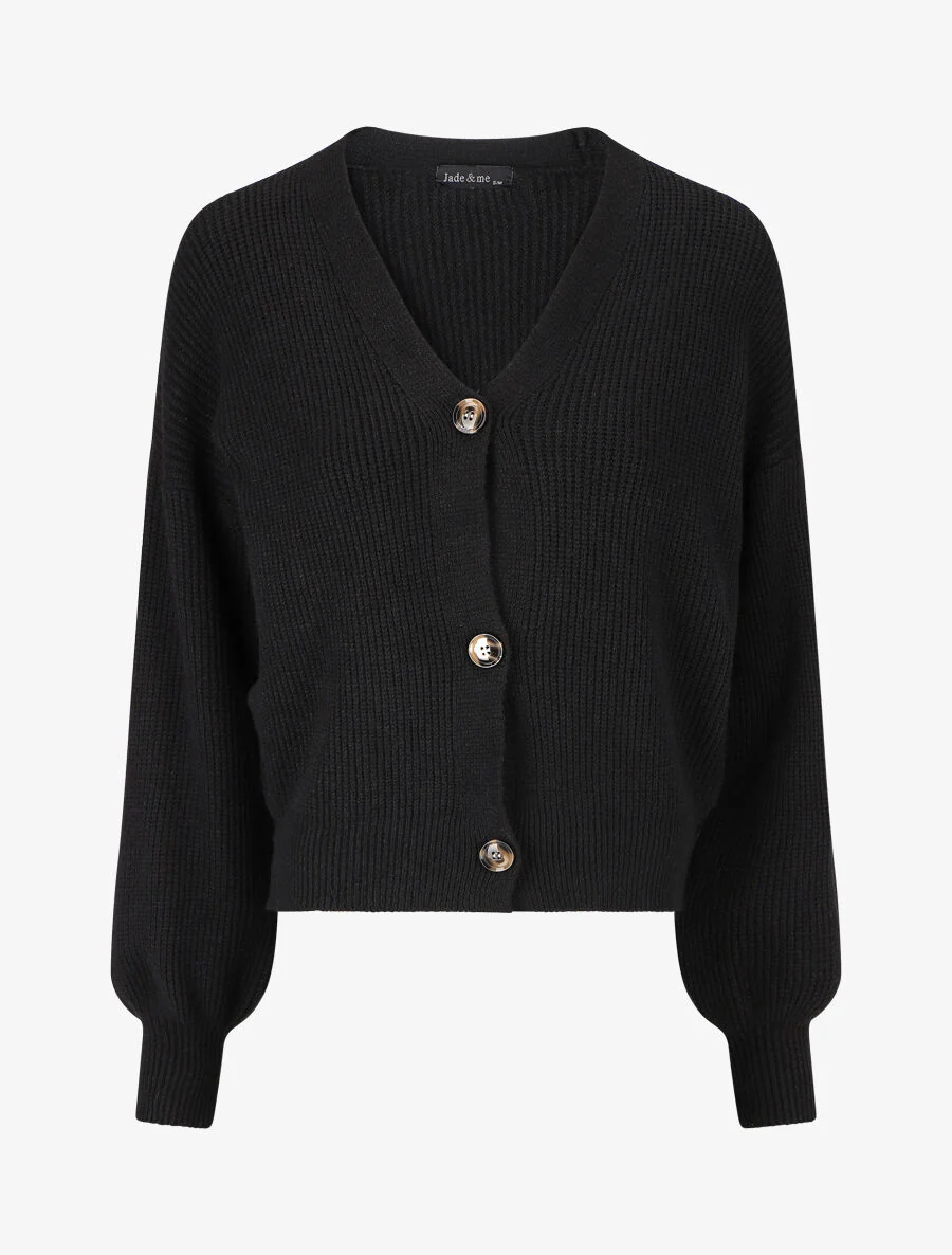 Geribd vest met V-hals - Zwart