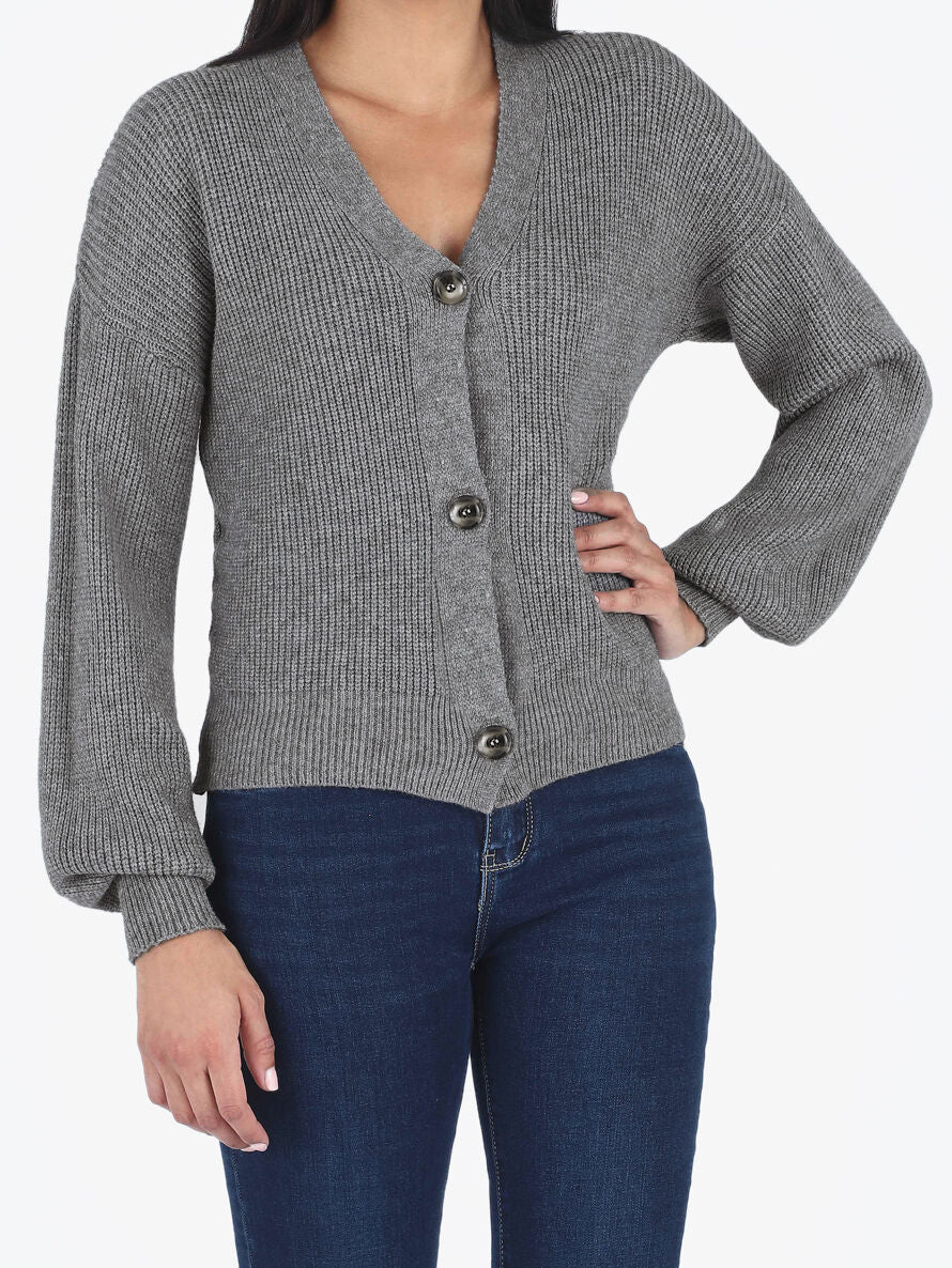 Geribd vest met V-hals - Grijs - Image 4