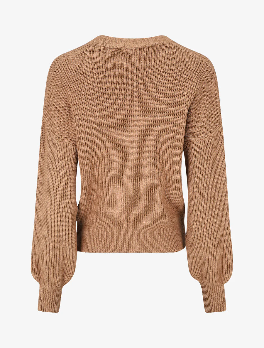 Geribd vest met V-hals - Camel - Image 2