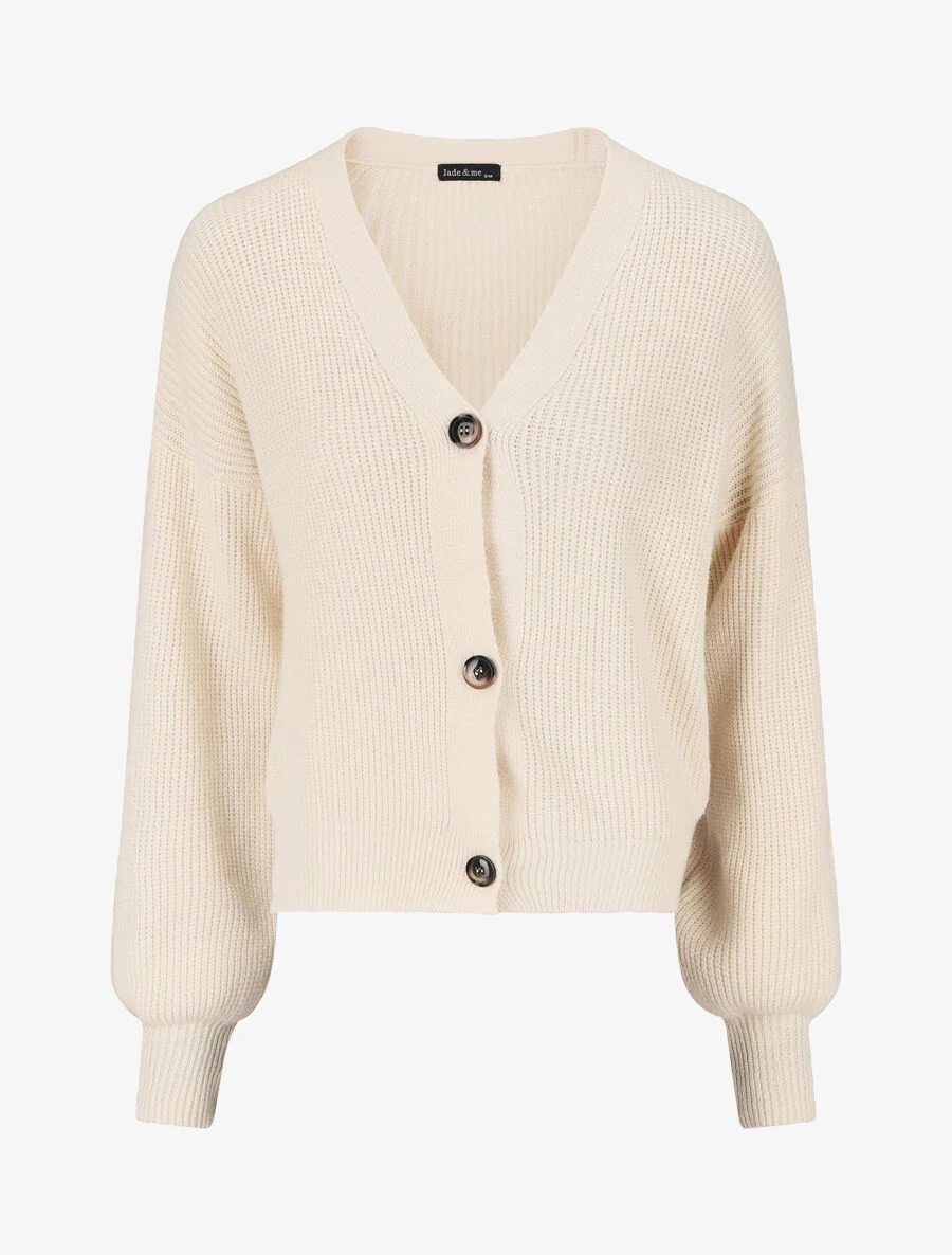 Geribd vest met V-hals - Beige