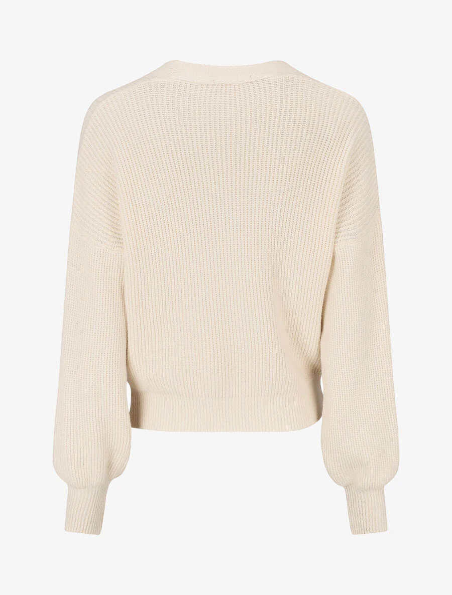 Geribd vest met V-hals - Beige - Image 2