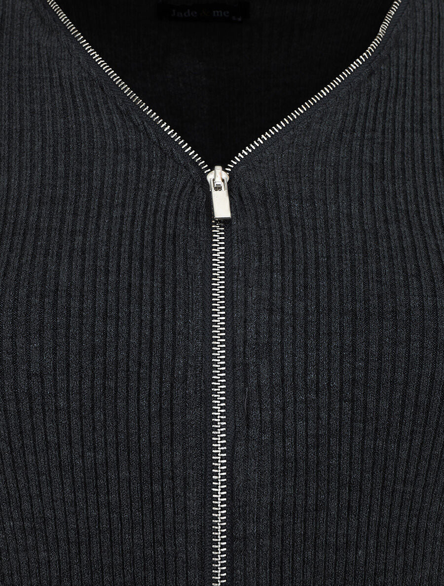 Gilet van ribbreisel met rits - zwart - Image 3