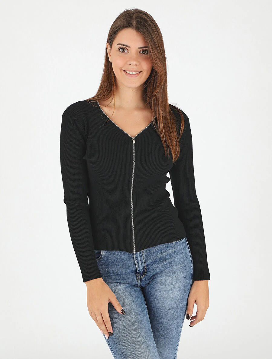 Gilet van ribbreisel met rits - zwart - Image 4