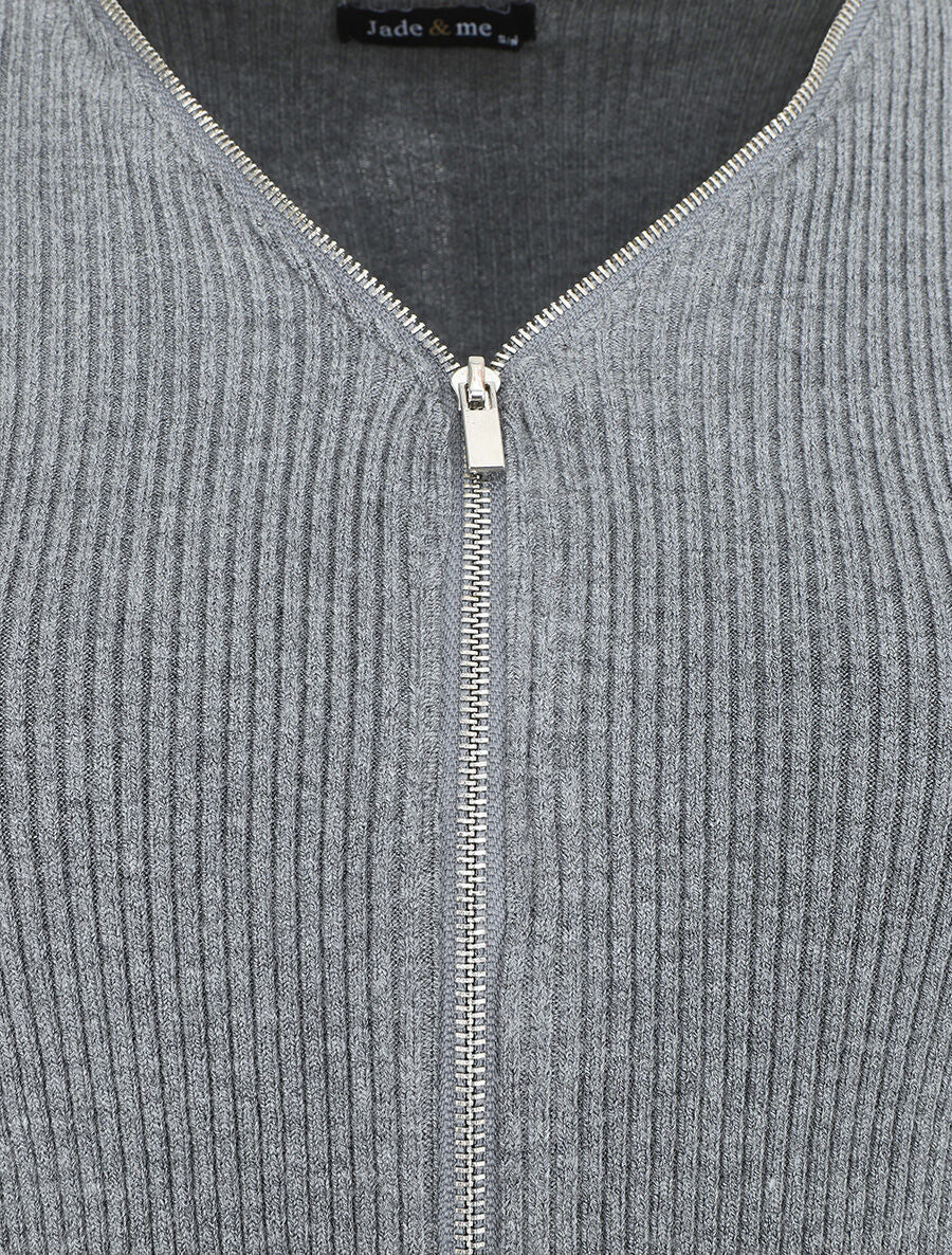 Gilet van ribbreisel met rits - Grijs - Image 3