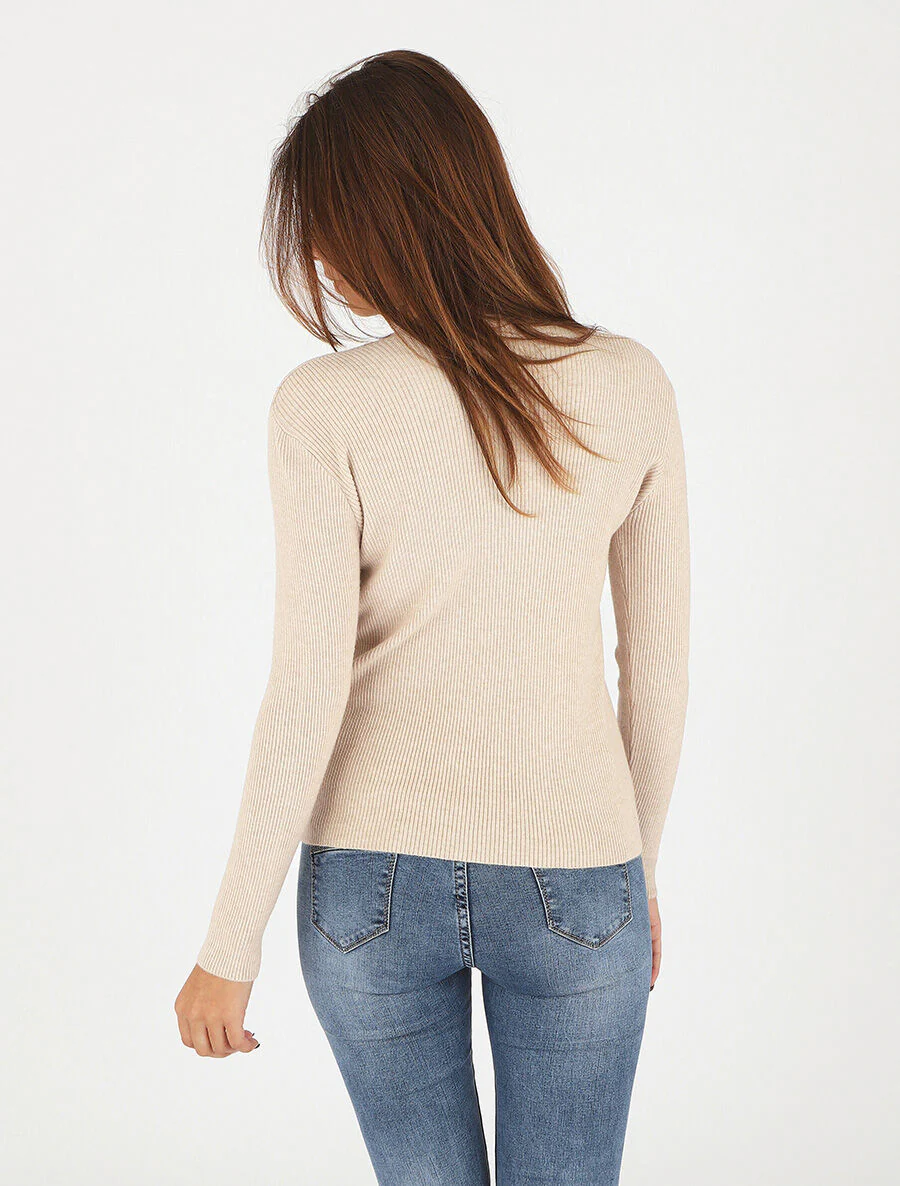 Gilet van ribbreisel met rits - Beige - Image 5