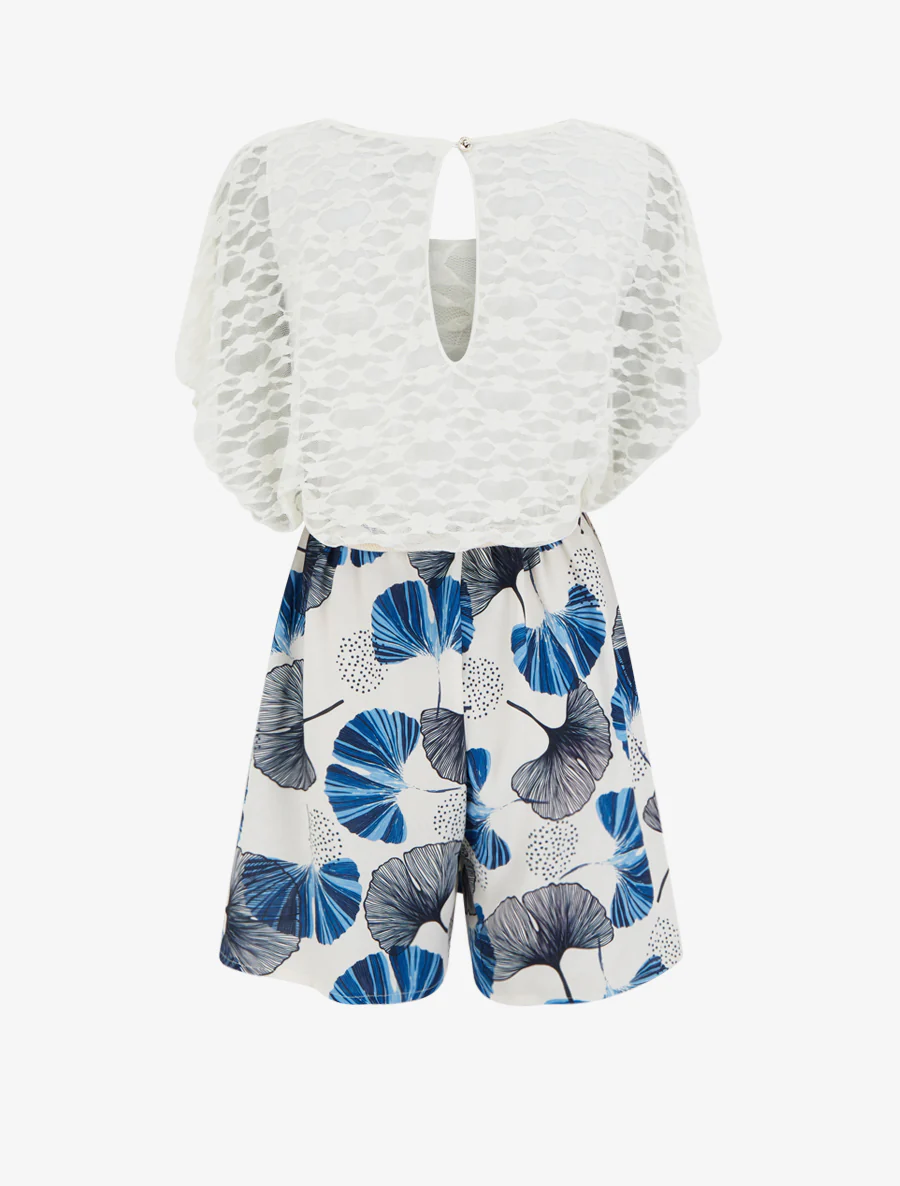 Ginkgo-print jumpsuit met kanten buste - Marine - Image 2