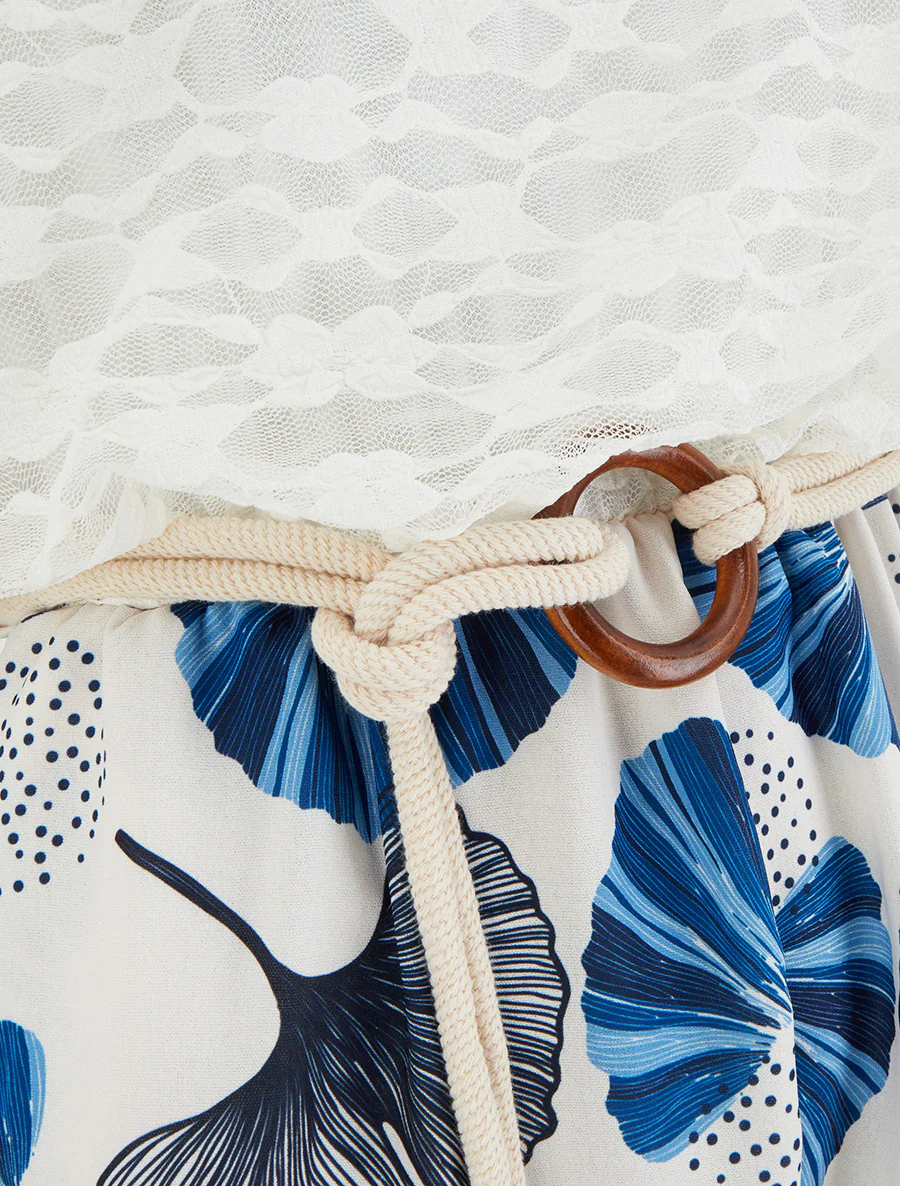 Ginkgo-print jumpsuit met kanten buste - Marine - Image 3