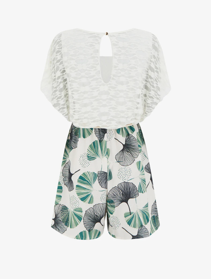 Ginkgo-print jumpsuit met kanten buste - Groen - Image 2