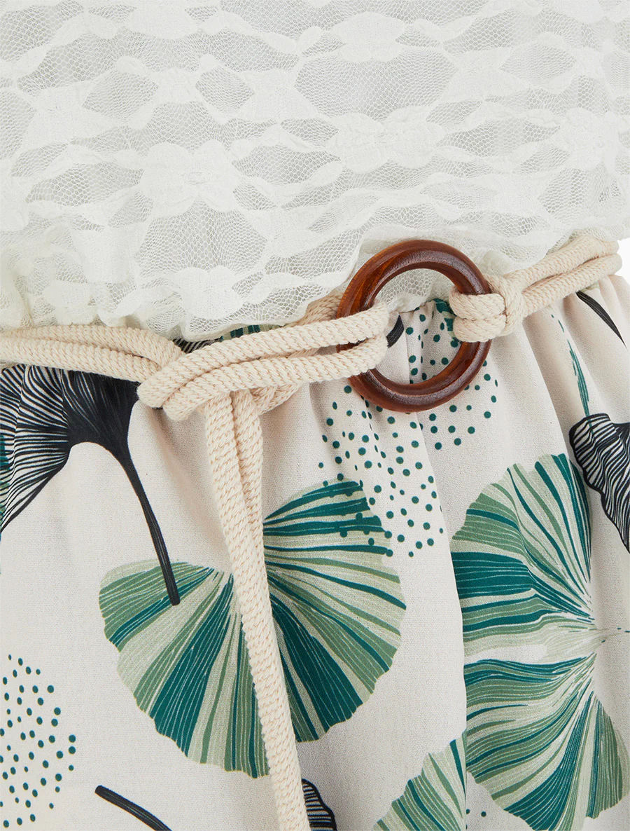 Ginkgo-print jumpsuit met kanten buste - Groen - Image 3