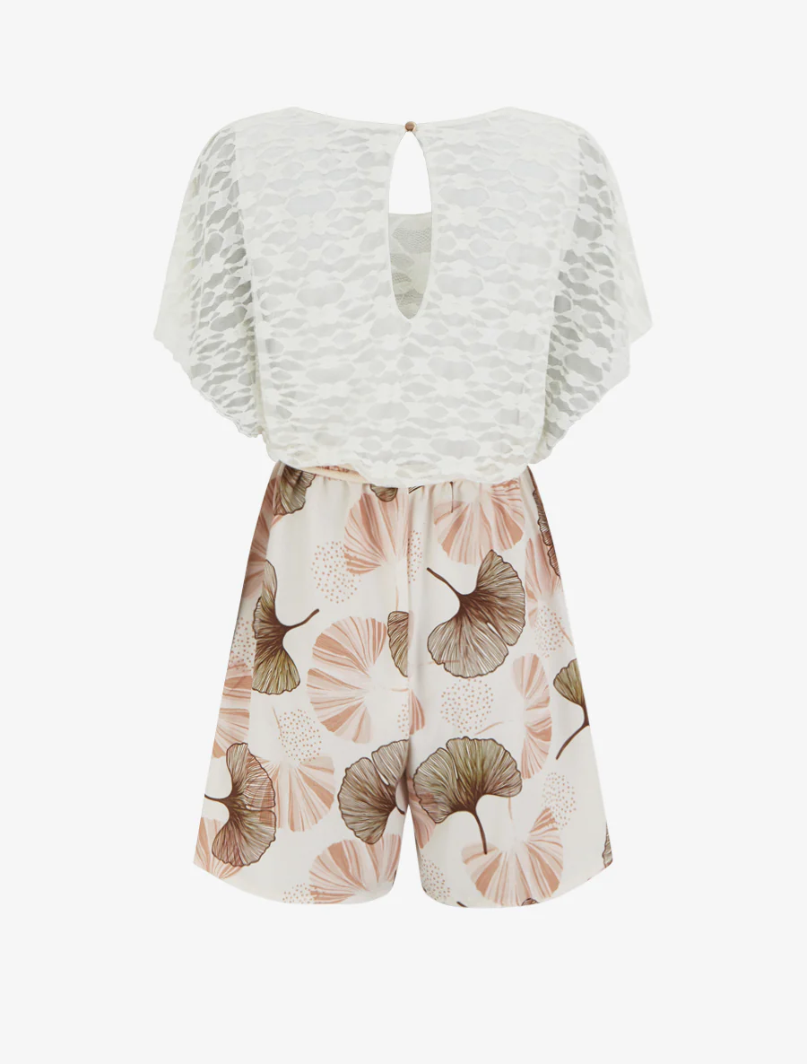 Ginkgo-print jumpsuit met kanten buste - Kameel - Image 2