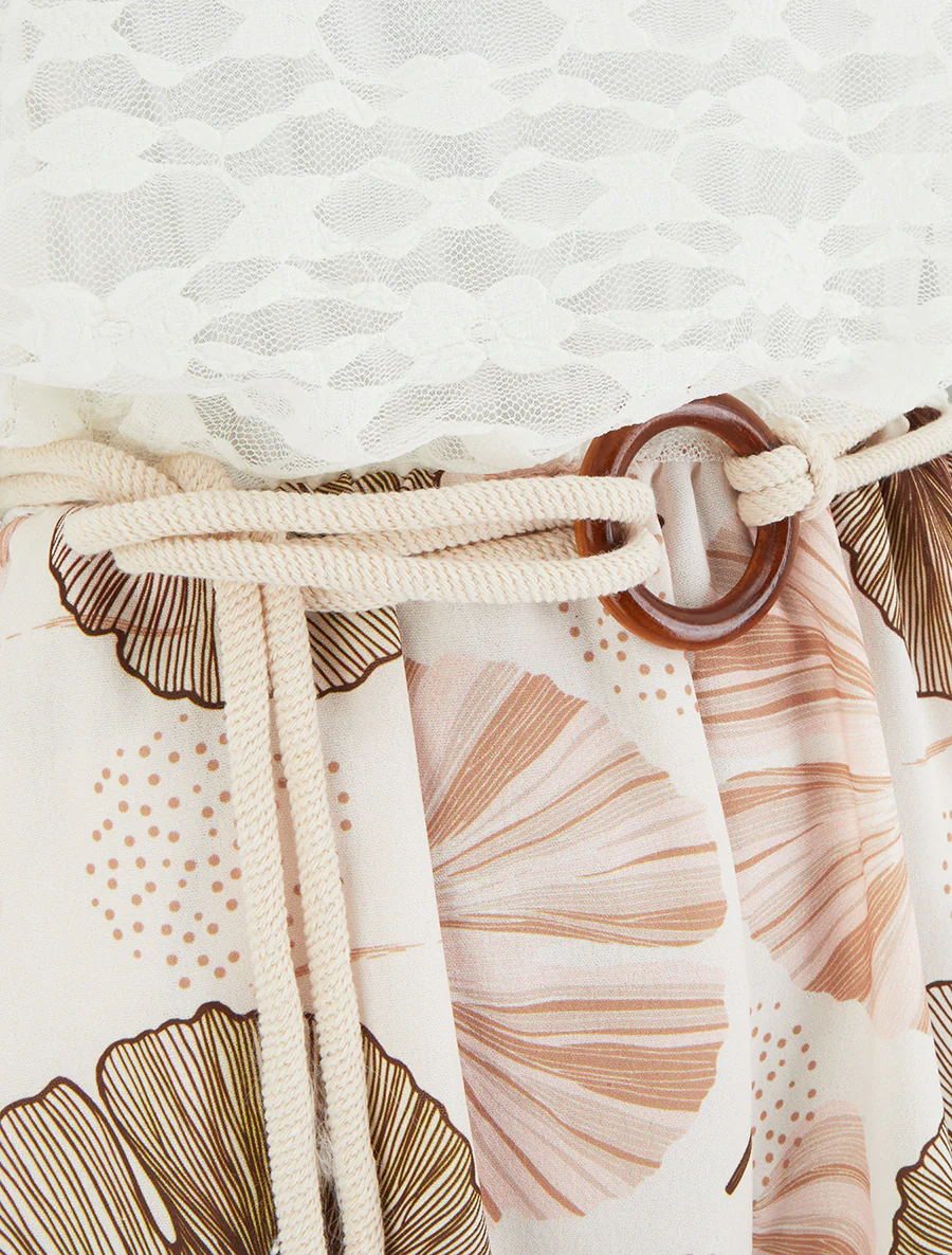 Ginkgo-print jumpsuit met kanten buste - Kameel - Image 3
