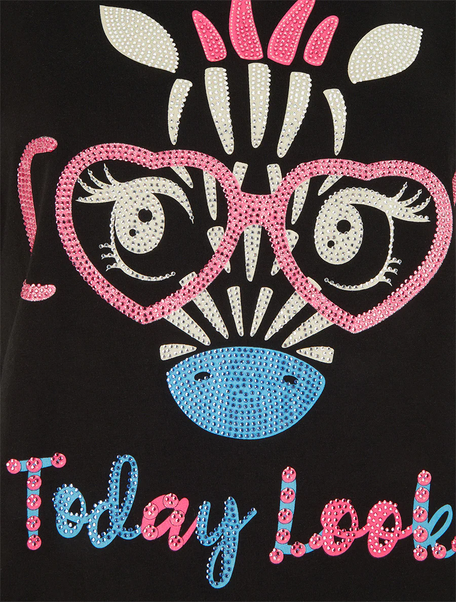 Giraffenprint T-shirt met strass. - Zwart - Image 3