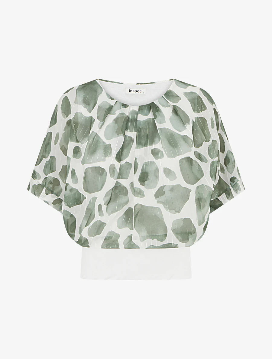 Giraffeprint top met iriserende strepen - Kaki
