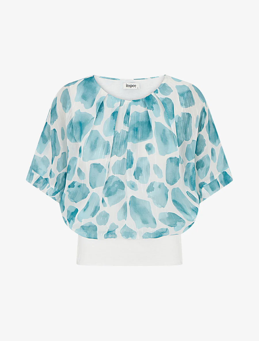 Giraffeprint top met iriserende strepen - Turkoois