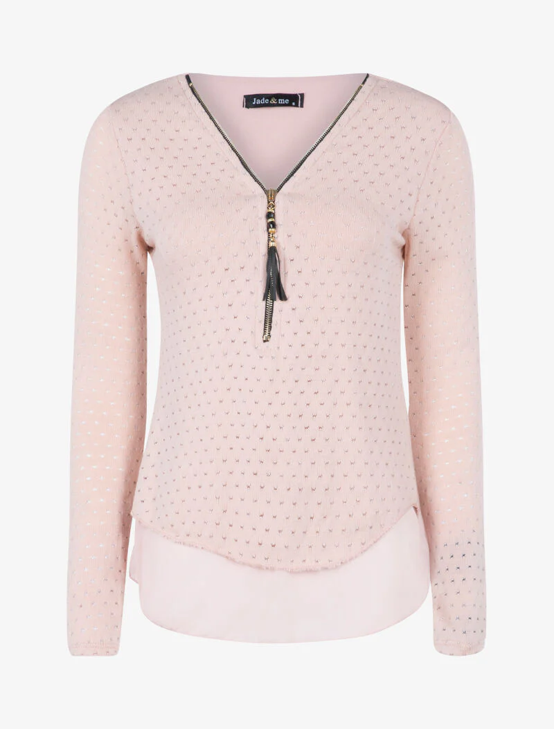 Gebreide top met glanzende gespikkelde print - roze