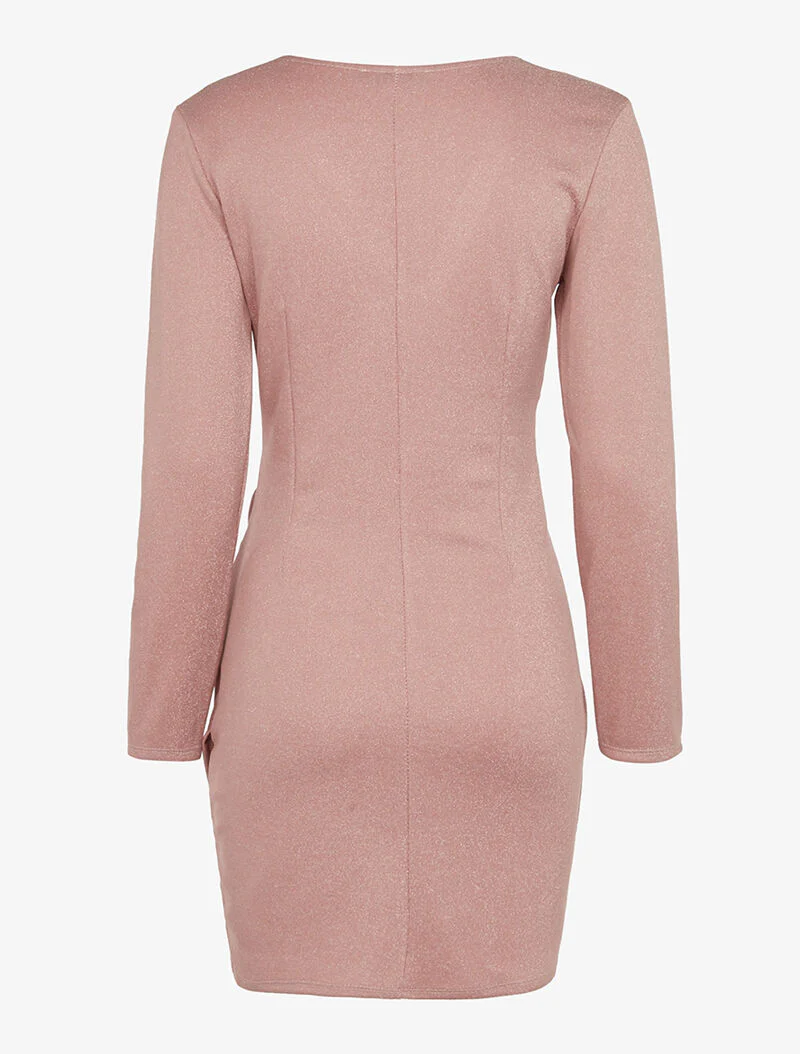 Glanzende jurk met strass halslijn - roze - Image 5