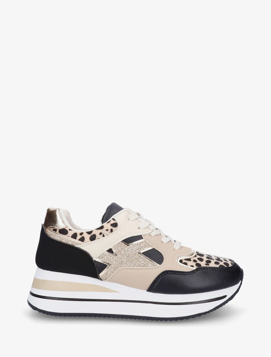 Glitter en luipaardprint sneakers - Zwart