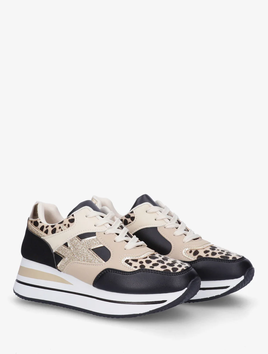 Glitter en luipaardprint sneakers - Zwart - Image 4