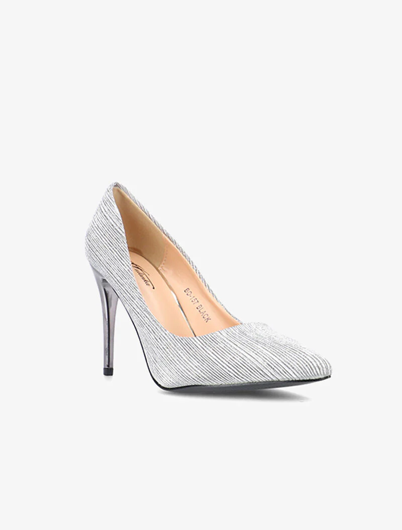 Gestreepte glitter pumps - donker zilver - Image 2