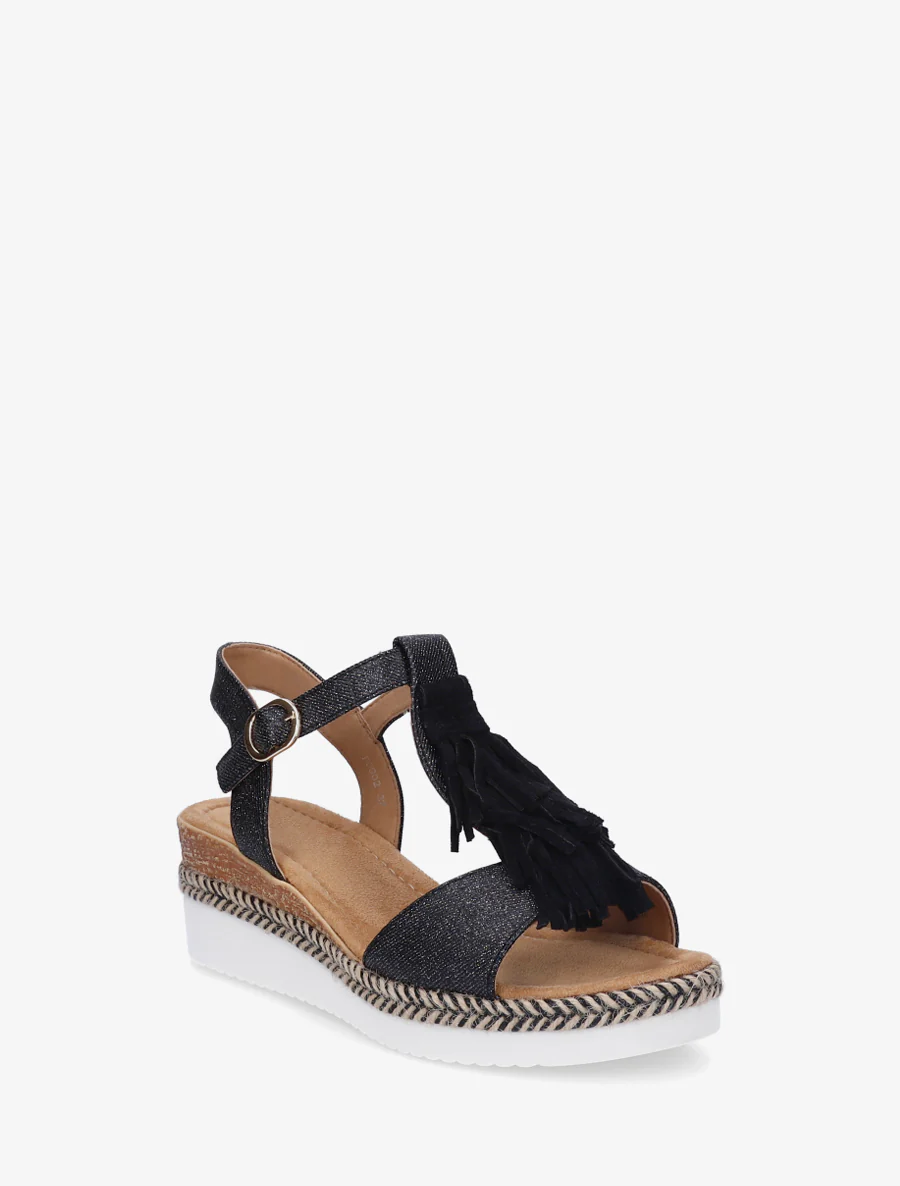 Glitter sandalen met franjes van suèdine - Zwart - Image 2