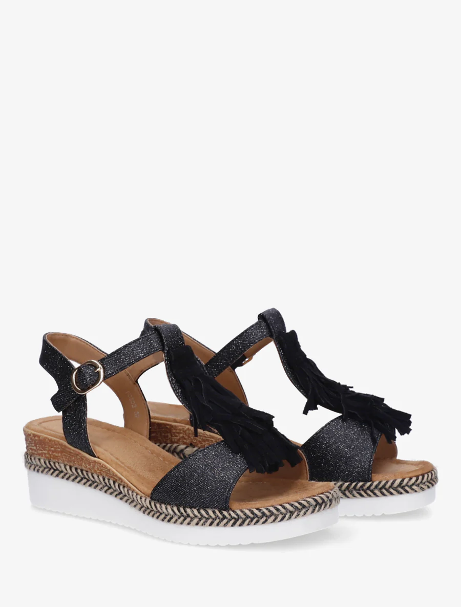 Glitter sandalen met franjes van suèdine - Zwart - Image 4