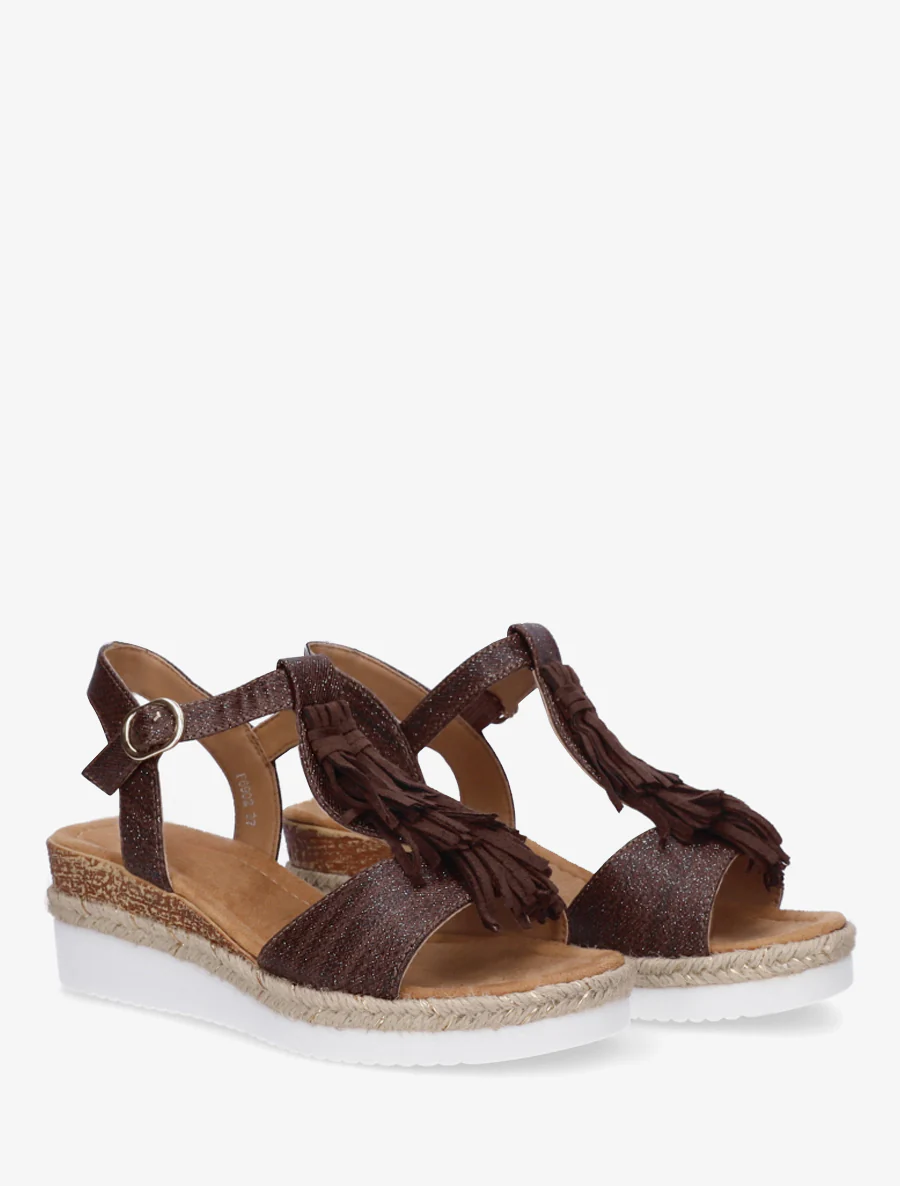 Glitter sandalen met franjes van suèdine - Bruin - Image 4