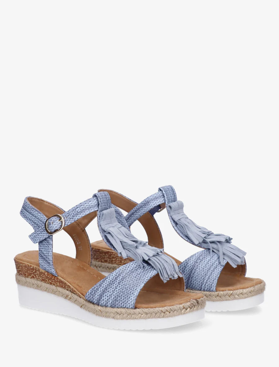 Glitter sandalen met franjes van suèdine - Lichtblauw - Image 4