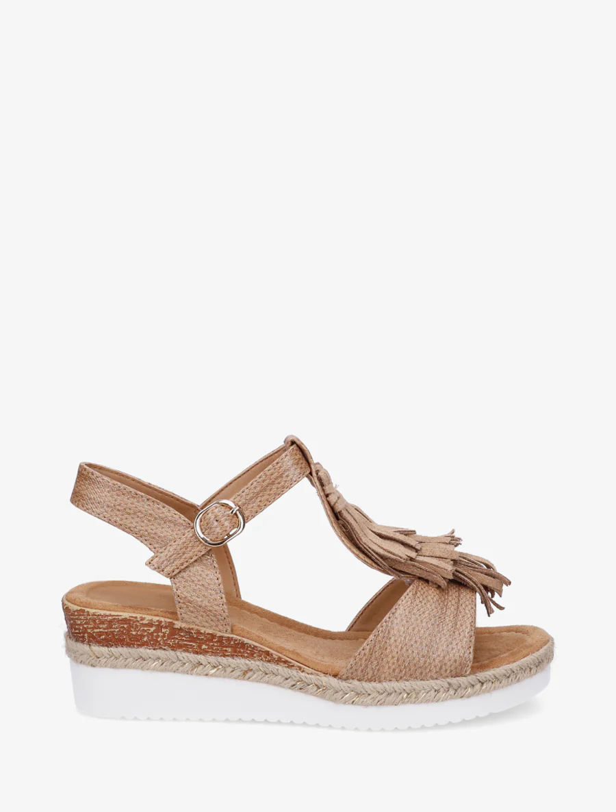 Glitter sandalen met franjes van suèdine - Kameel