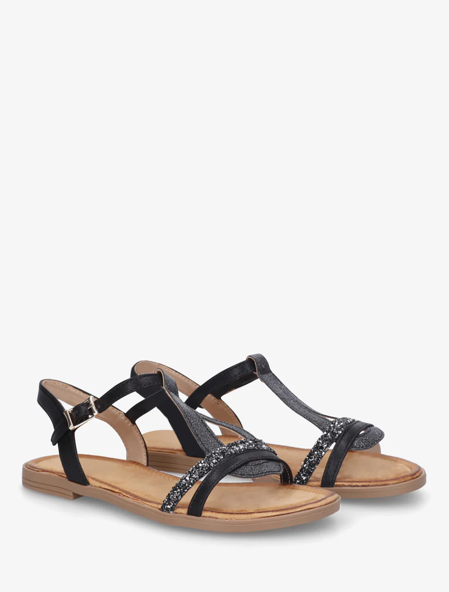 Glitter T-riem sandalen - Zwart - Image 4