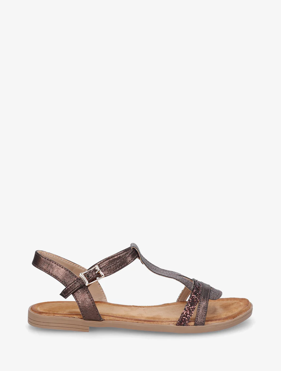 Glitter T-riem sandalen - Chocolade