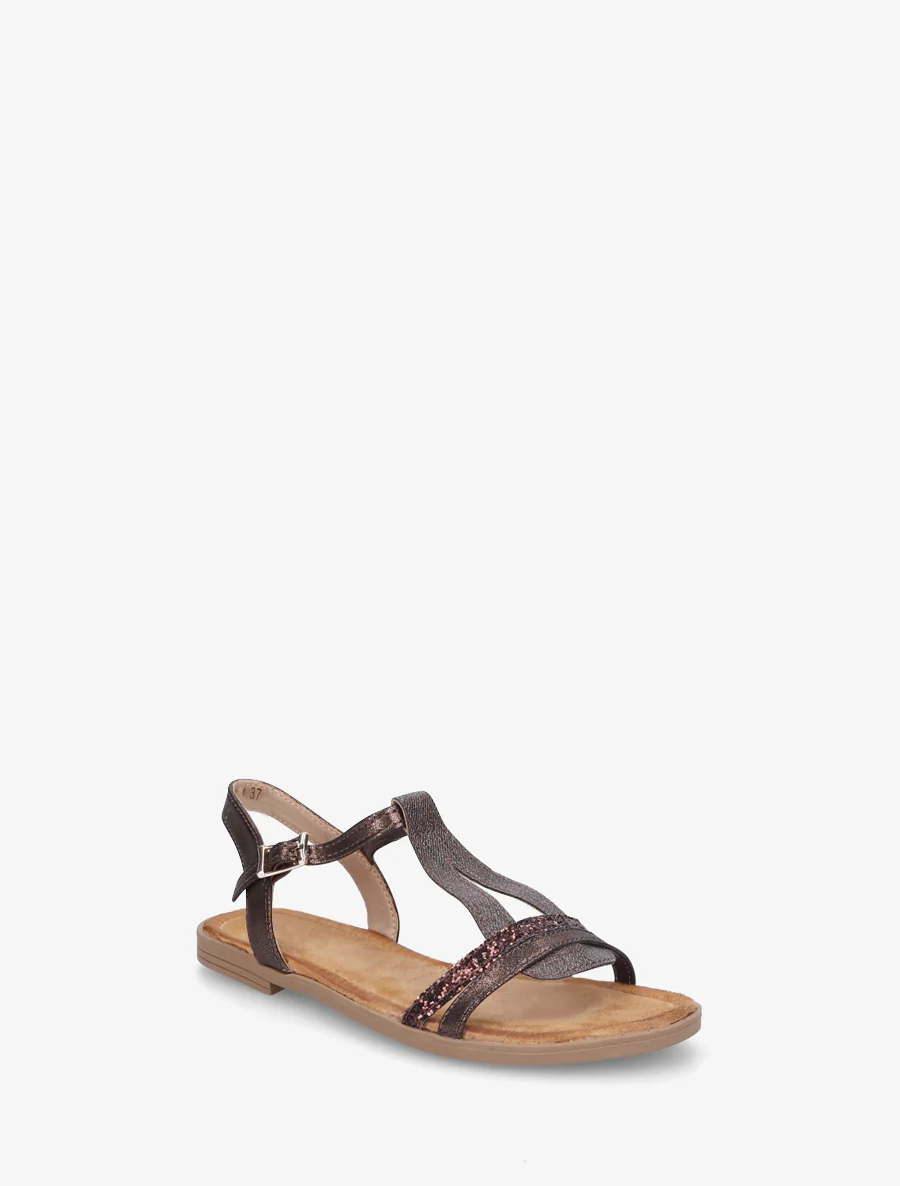 Glitter T-riem sandalen - Chocolade - Image 2