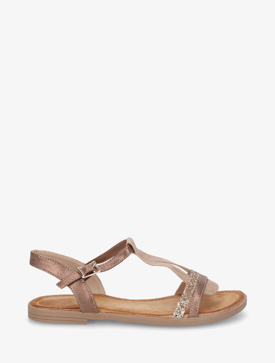 Glitter T-riem sandalen - Kameel