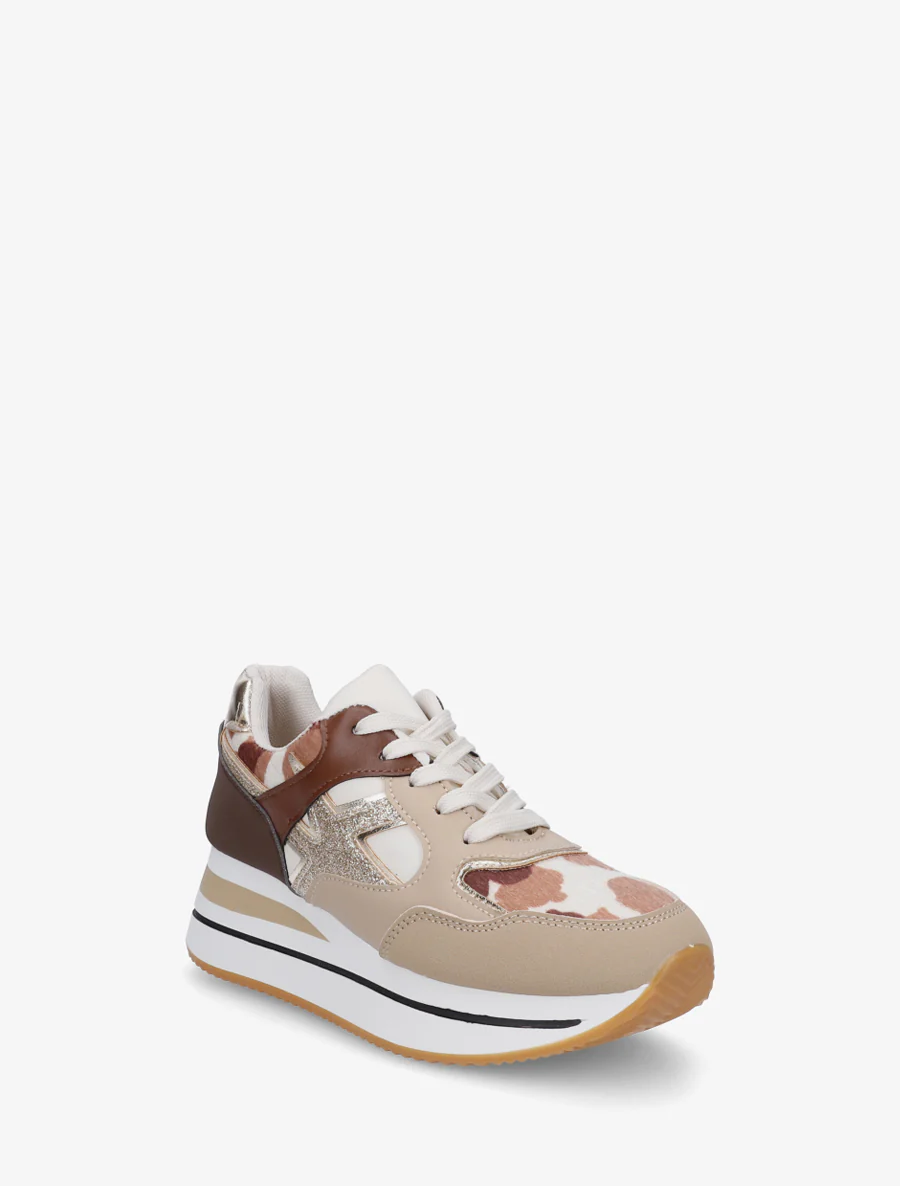 Glittersneakers met koeienprint - Bruin - Image 2