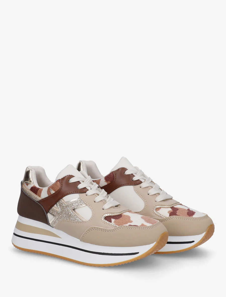 Glittersneakers met koeienprint - Bruin - Image 4