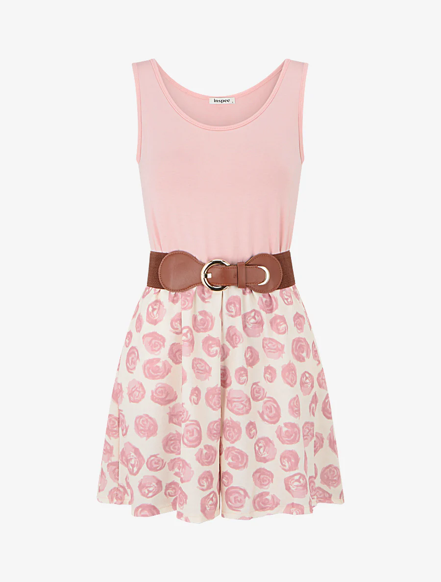 Gordel jumpsuit met rozenprint - Roos