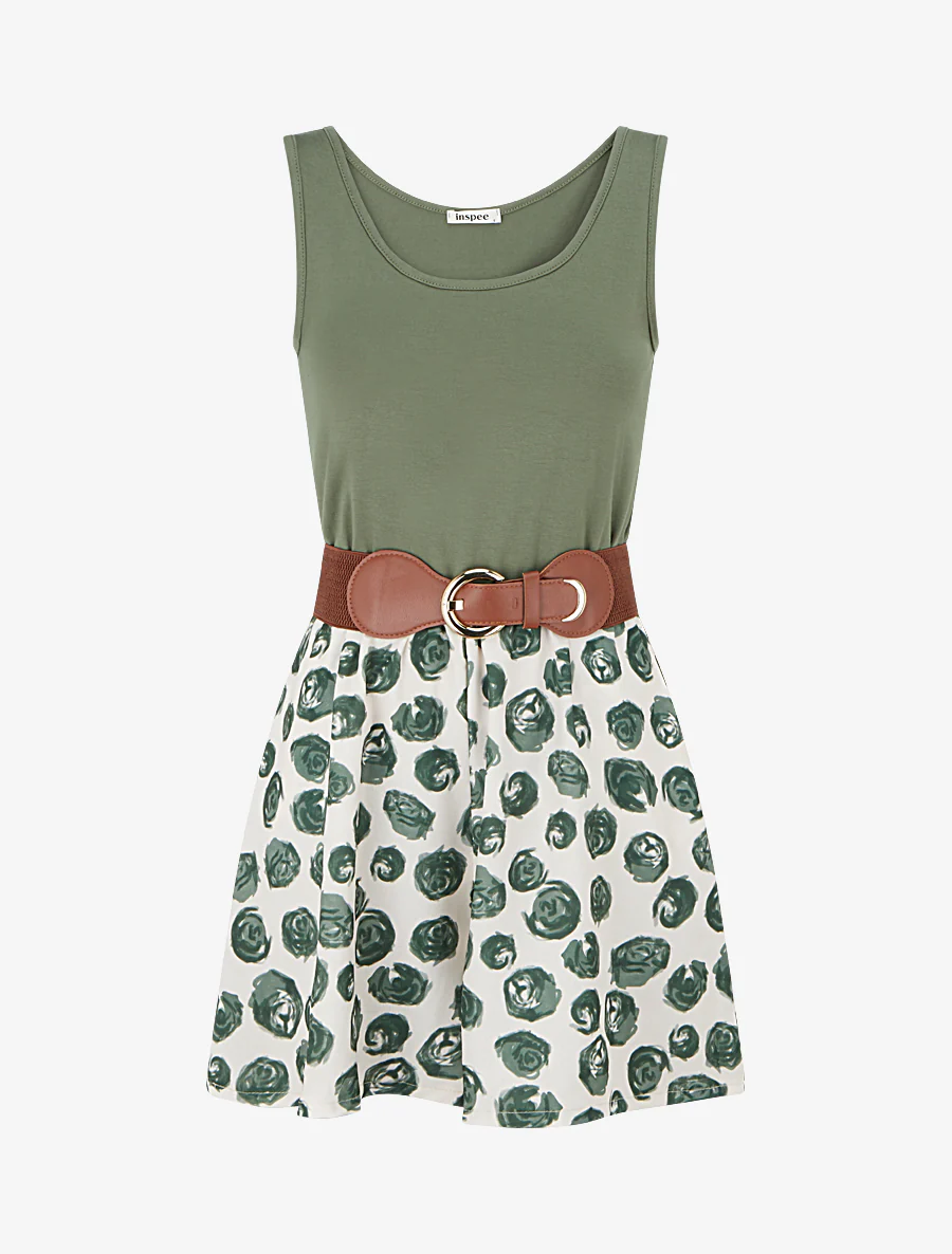 Gordel jumpsuit met rozenprint - Kaki
