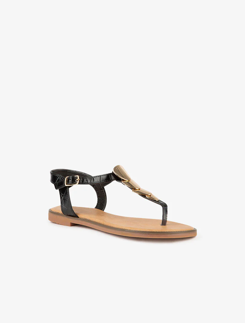 Gouden plaatjes sandalen - zwart
