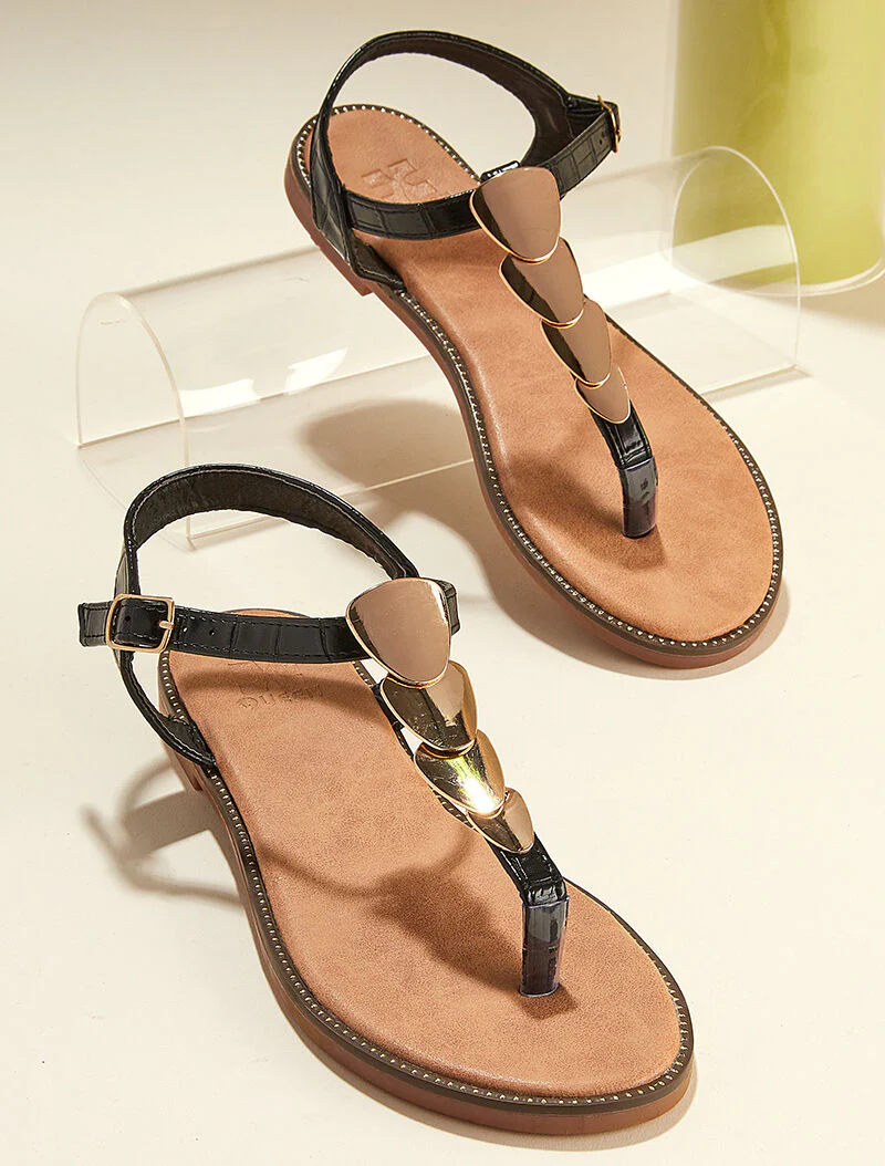 Gouden plaatjes sandalen - zwart - Image 5