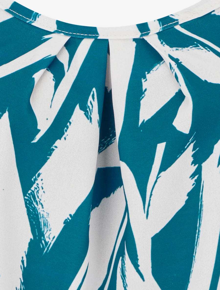 Grafisch bedrukt hemdje met sierlijke bandjes - Eendenblauw - Image 3