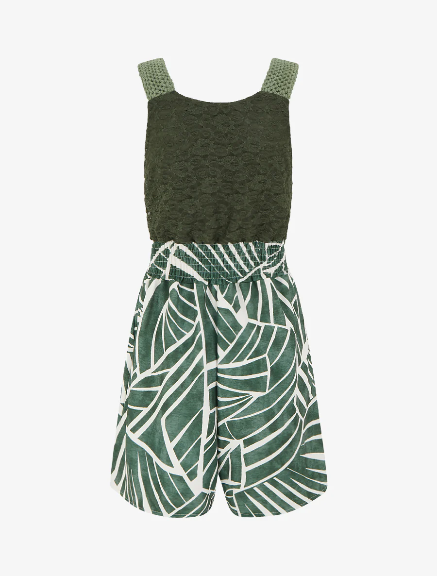 Grafisch bedrukte jumpsuit met kanten bustier - Kaki - Image 2