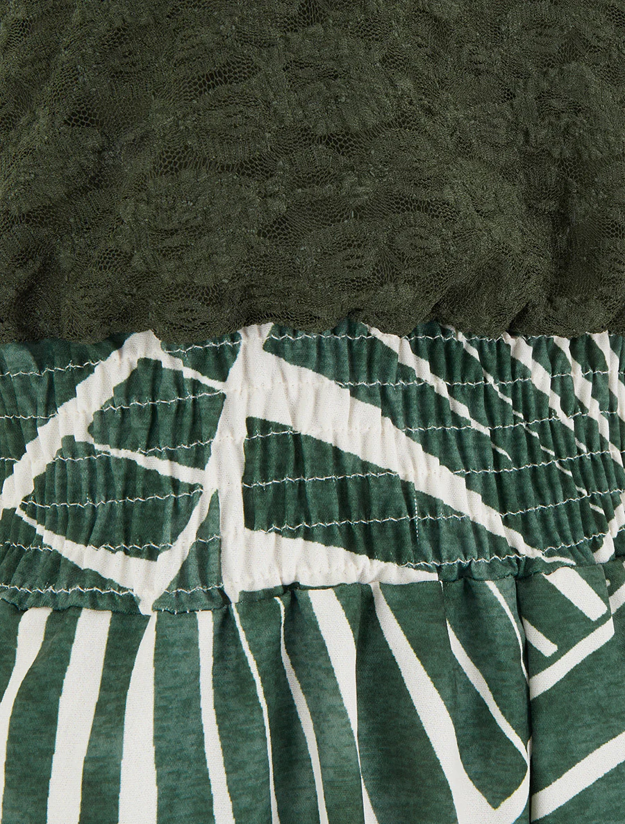 Grafisch bedrukte jumpsuit met kanten bustier - Kaki - Image 3