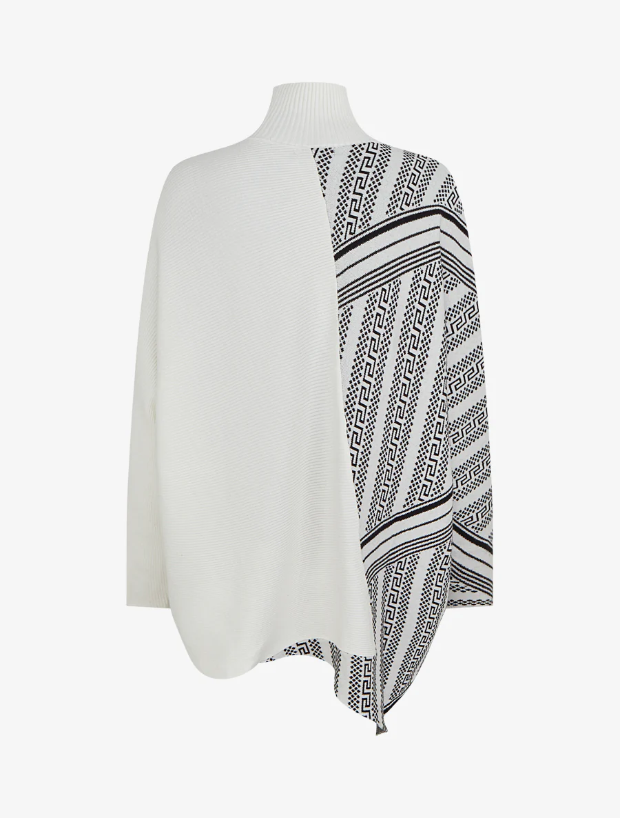 Grafisch bedrukte poncho met opstaande kraag. - Wit - Image 2