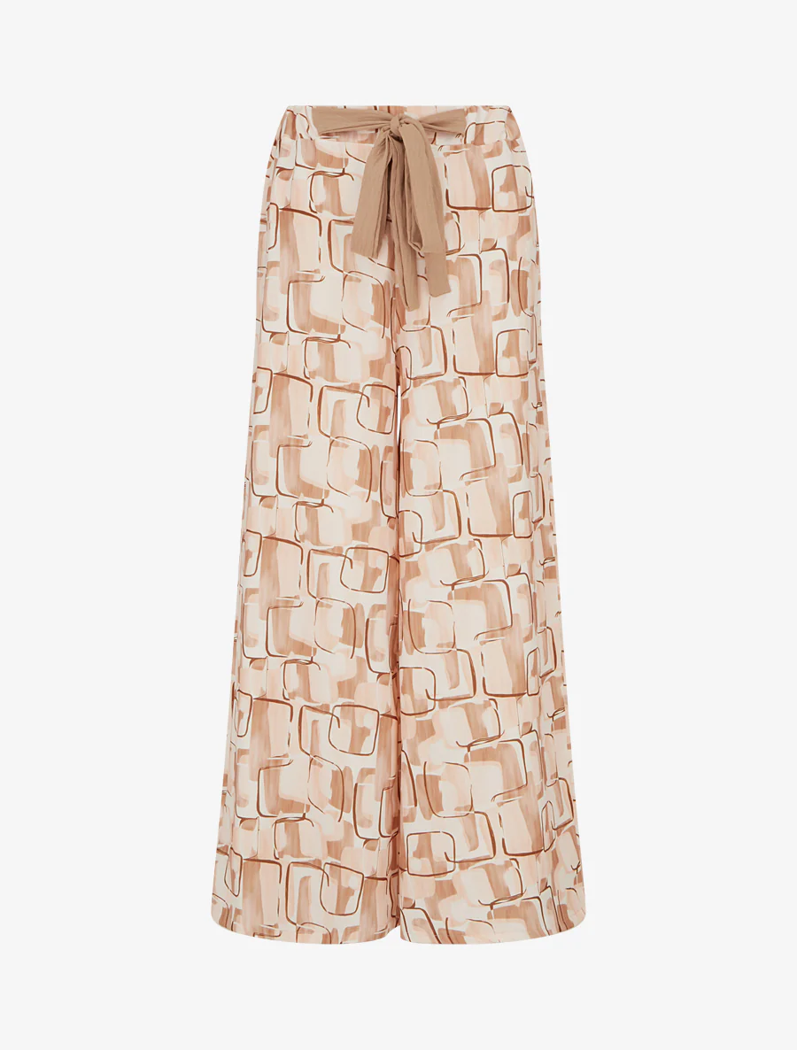 Grafisch bedrukte wijde broek - Beige