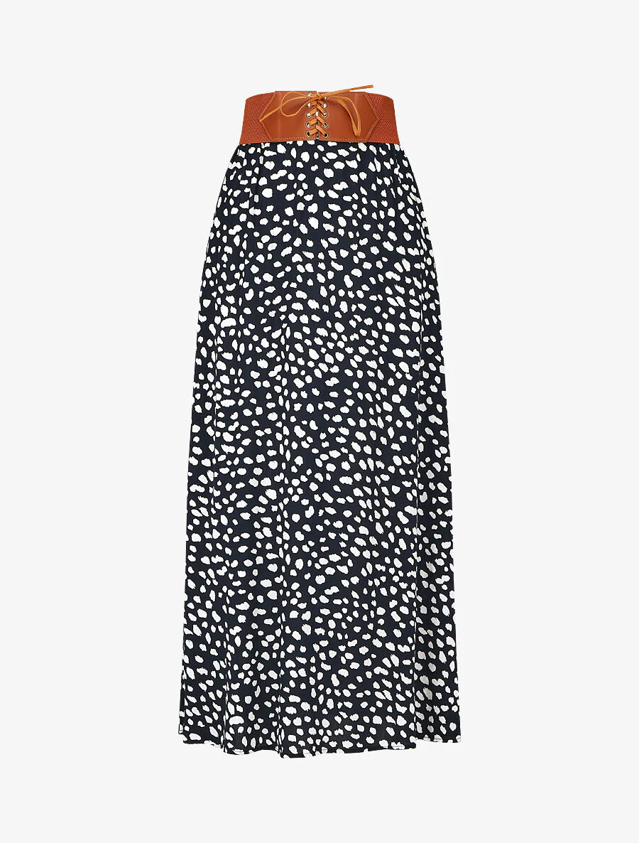 Grafische lange rok met elastische tailleband - Marineblauw