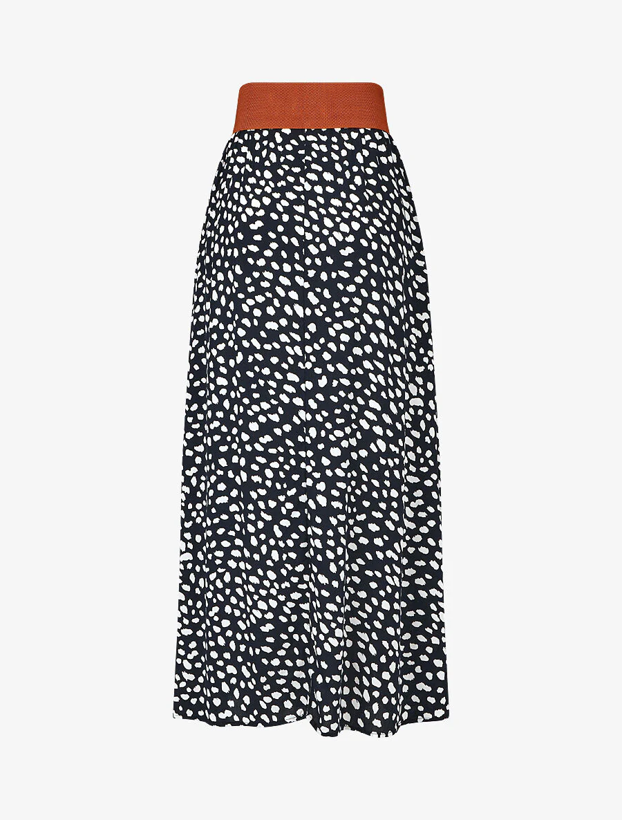 Grafische lange rok met elastische tailleband - Marineblauw - Image 2