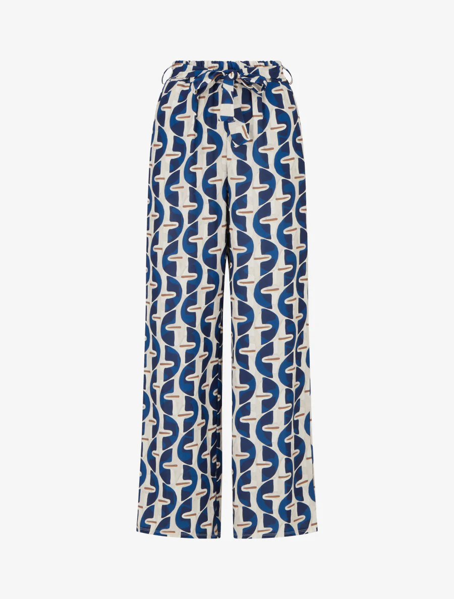 Grafische print elastische broek - Marine
