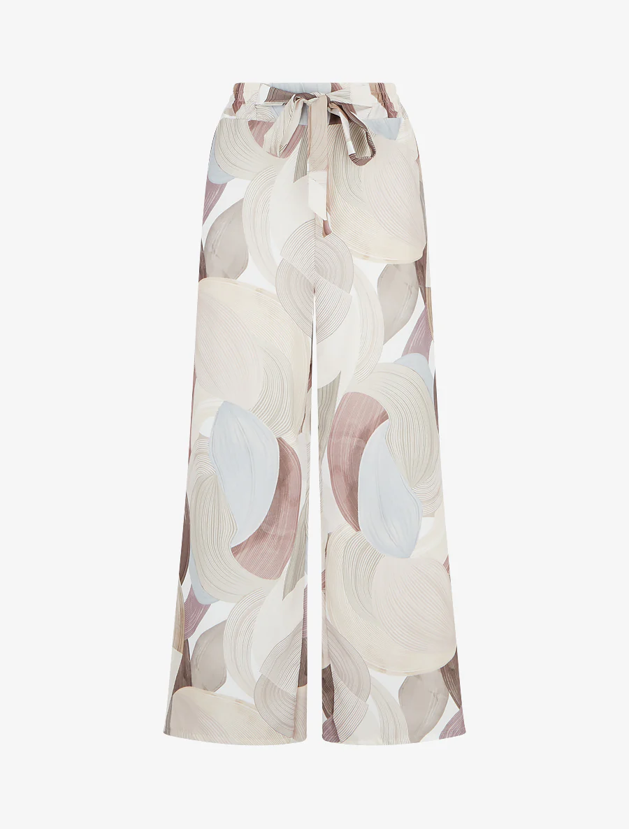 Grafische print vloeiende broek - Beige